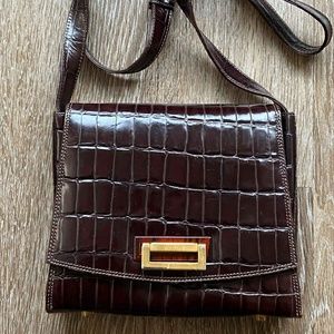 Dark Brown Croc Embossed Bag - Boutique